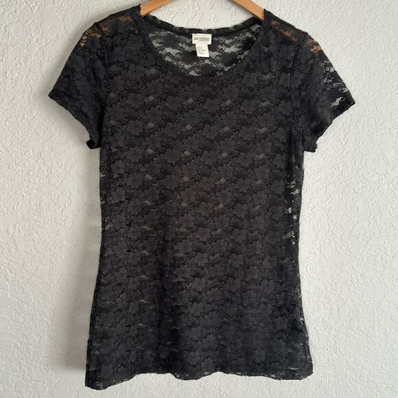 H&M Conscious Grey Sheer Top Short Sleeve Grunge Goth Fall Lace Indie Boho - Picture 3 of 7